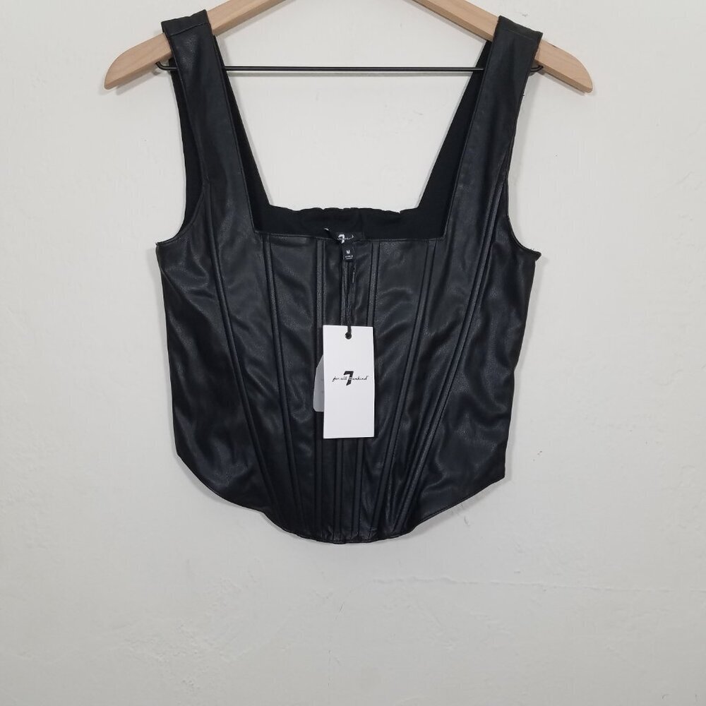 NWT 7 For All Mankind Faux Leather Corset Sleeveless Top Black Size M - Picture 2 of 7